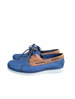 Cole Haan Leather Cornell 2 Eye Blue Brown Boat Shoe Loafer Preppy Dress Men 9